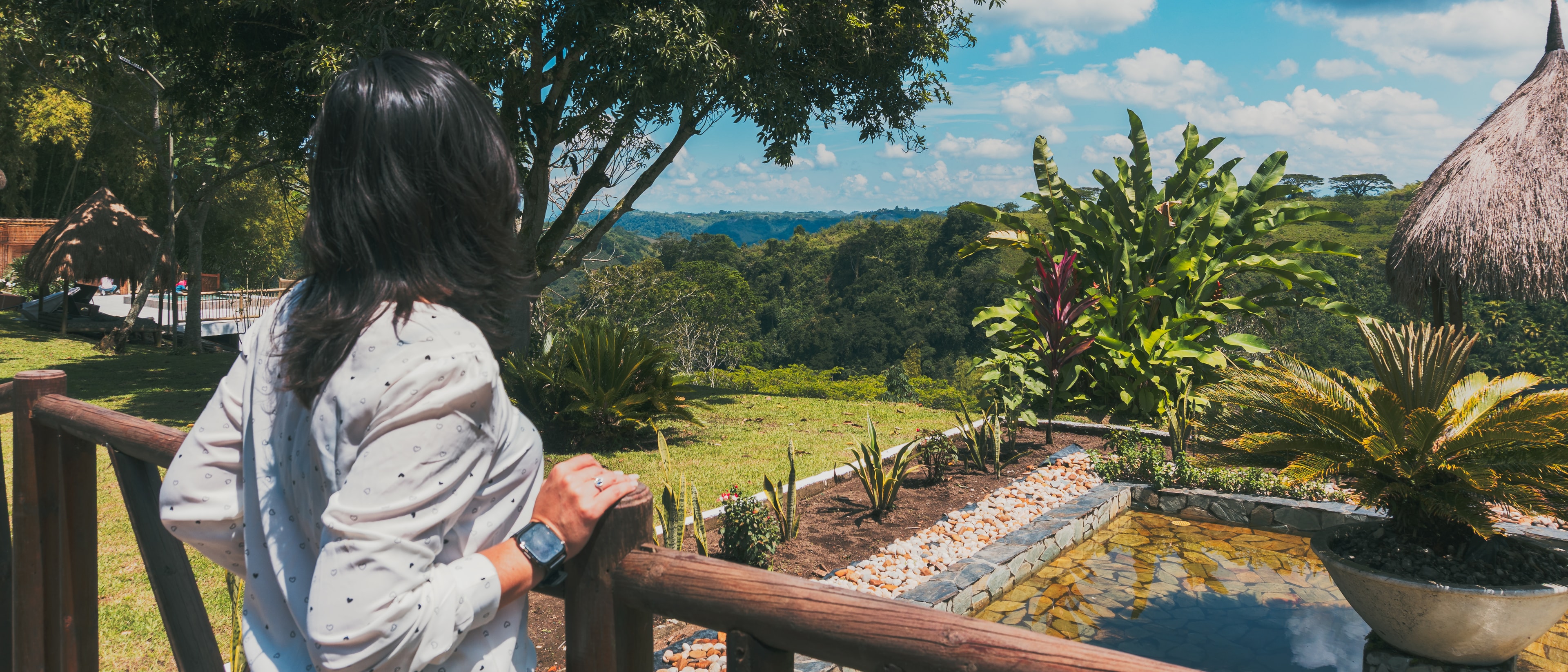 Outdoor group meditation session in tropical nature at Anahari